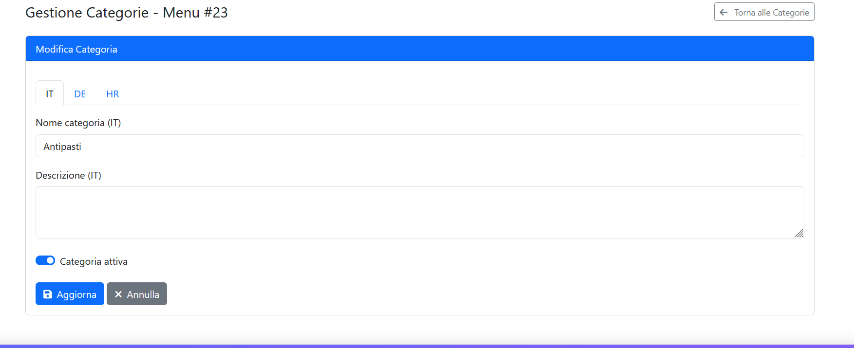 Modifica Categoria MenuQR